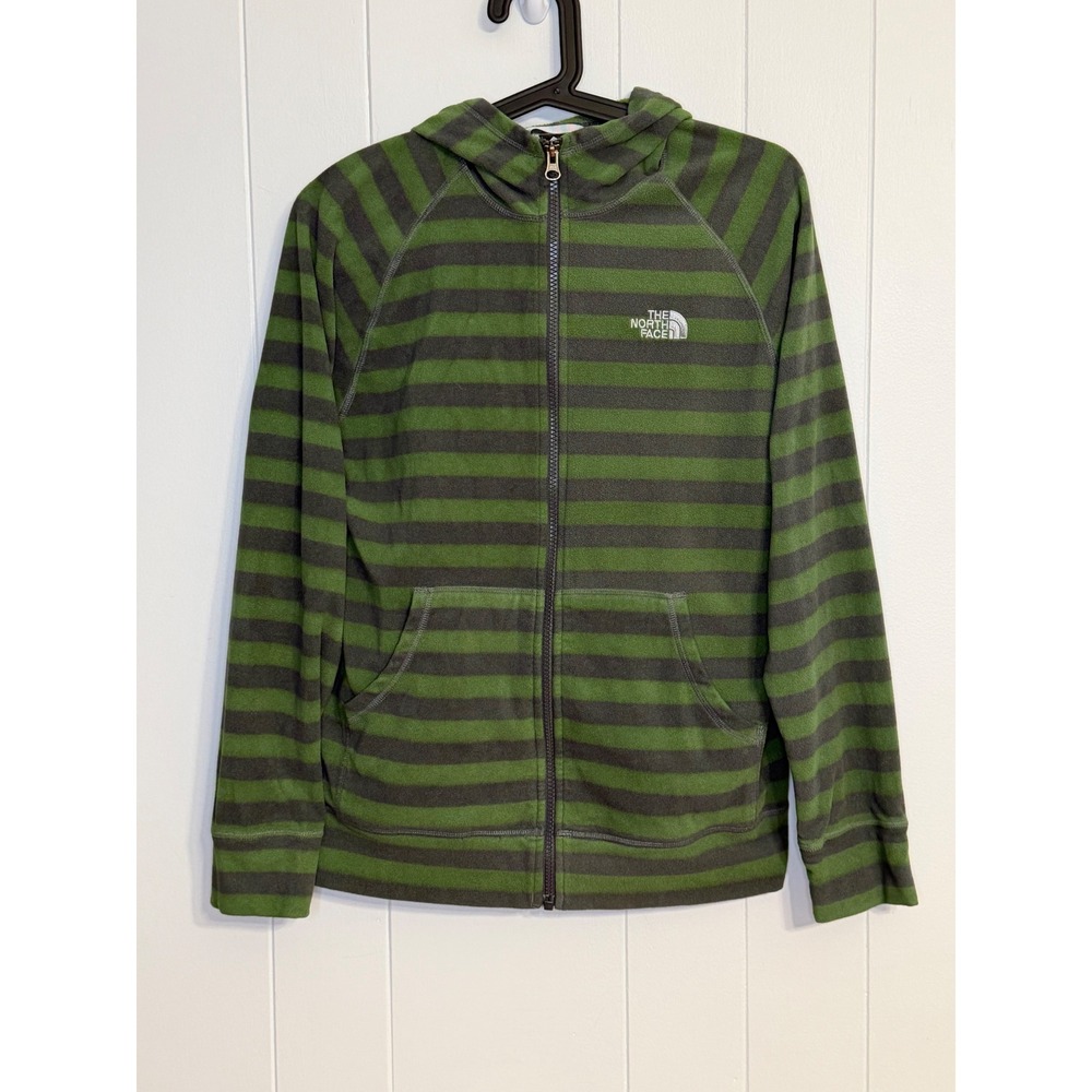 The North Face Boys XL 18/20 Full Zip Fleece Hoodie Green Striped Jacket